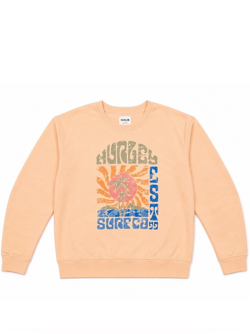 Hurley Surf Co Crewneck Sweatshirt Peach Pullover Graphic Medium Surf Y2k 80’s